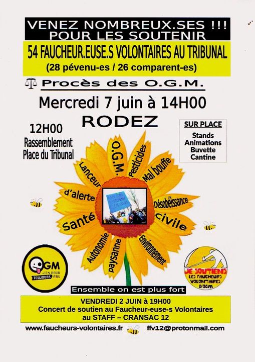 7 juin 2023 procès faucheurs et faucheuses volontaires suite à l'inspection citoyenne à la RAGT Rodez