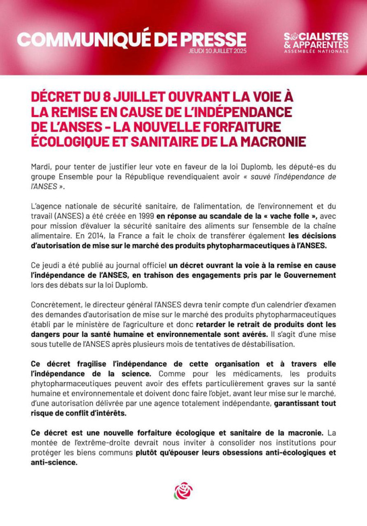 communiqué de presse PS et apparentés