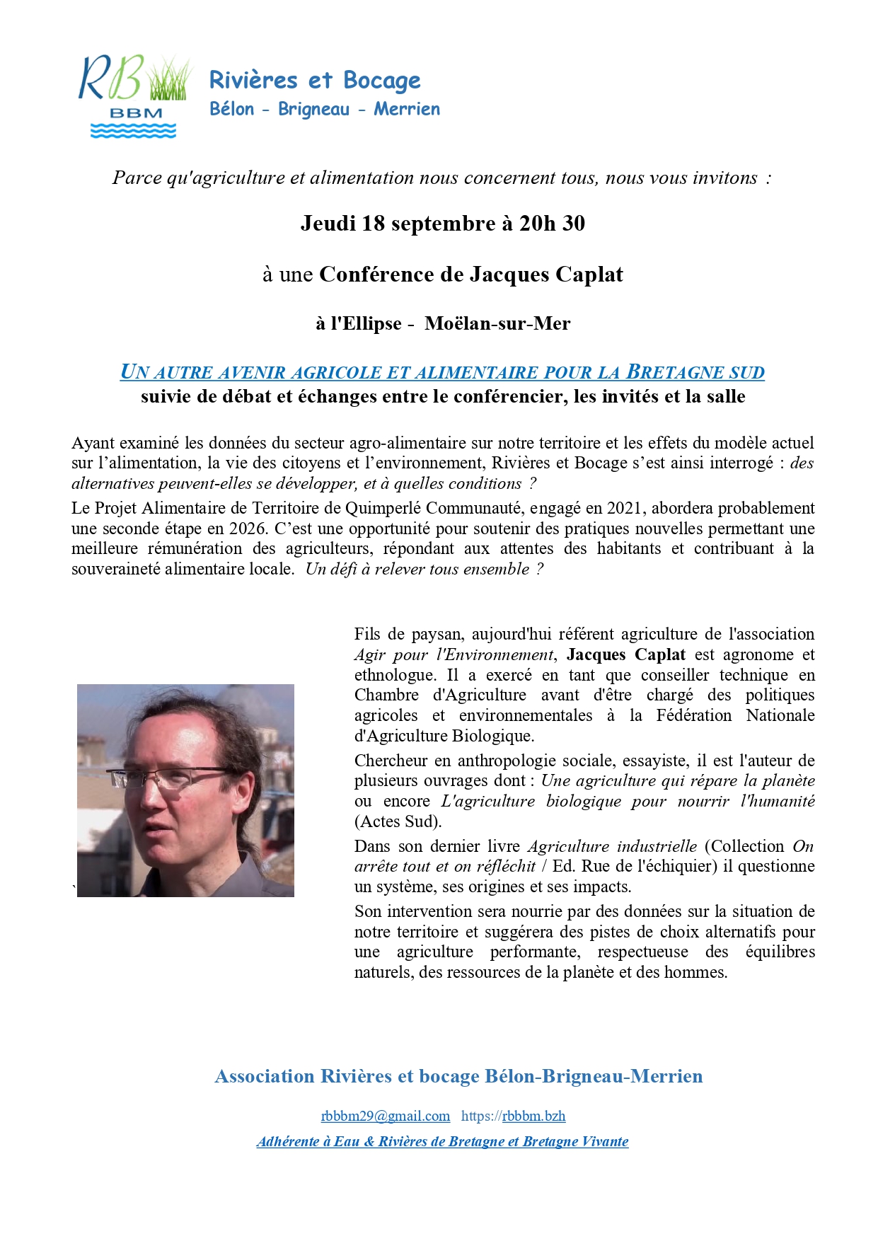 conférence Jacques Caplat - Ellipse de Moëlan sur mer - 18 septembre 2025